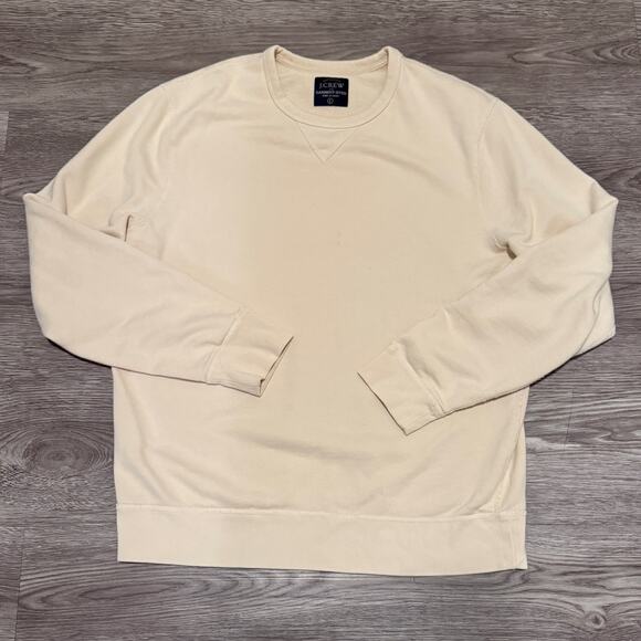 J Crew Garment Dyed Cream Beige Crew Neck Sweatshirt Men Large Cotton Preppy - Picture 2 of 8